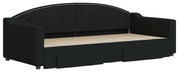 VidaXL fekete kihúzható szövet heverő fiókokkal 90 x 200 cm