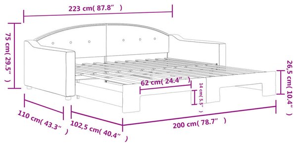 VidaXL világosszürke kihúzható szövet heverő 100 x 200 cm
