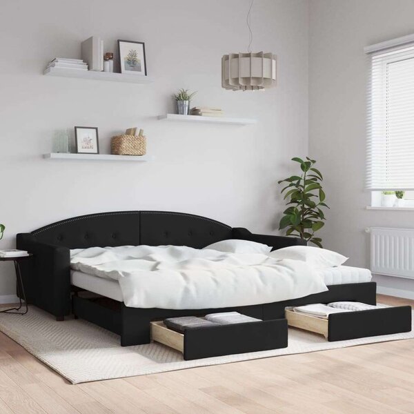 VidaXL fekete kihúzható szövet heverő fiókokkal 100 x 200 cm