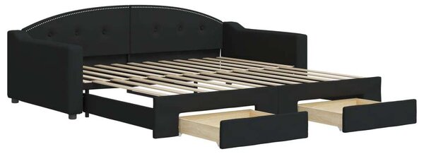 VidaXL fekete kihúzható szövet heverő fiókokkal 100 x 200 cm