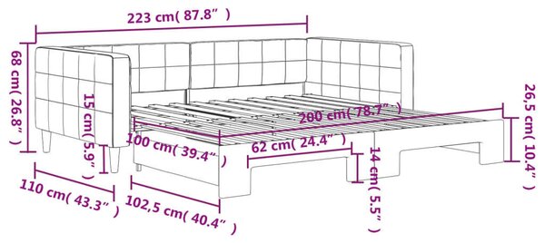 VidaXL rózsaszín kihúzható bársonyheverő 100 x 200 cm