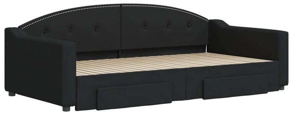 VidaXL fekete kihúzható szövet heverő fiókokkal 100 x 200 cm