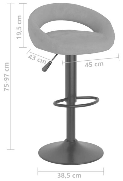 VidaXL Bársonybárszék - 2 db - Magasságállítható - Világosszürke