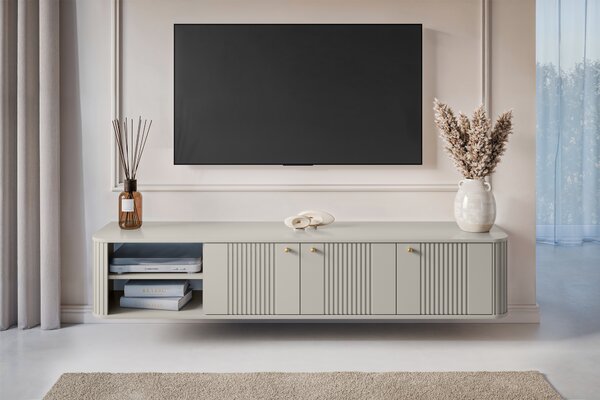 Vesper fali TV szekrény 187 cm háromajtós - kasmír / arany fogantyúval