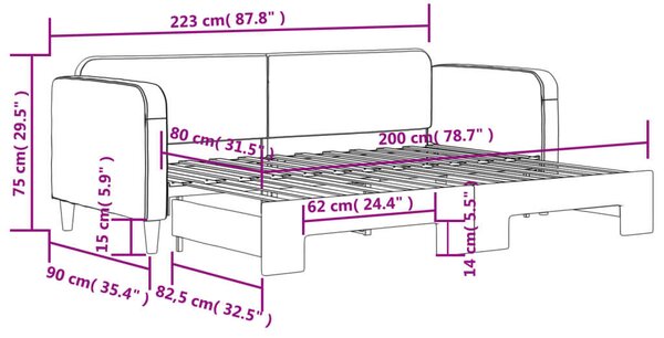 VidaXL világosszürke kihúzható szövet heverő 80 x 200 cm