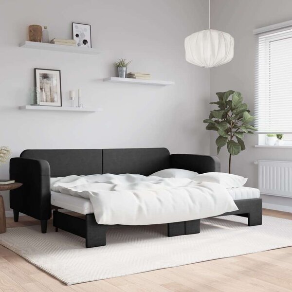 VidaXL fekete kihúzható szövet heverő matracokkal 80 x 200 cm