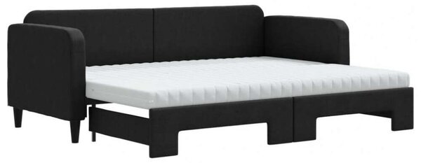 VidaXL fekete kihúzható szövet heverő matracokkal 80 x 200 cm