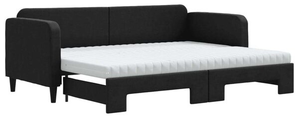 VidaXL fekete kihúzható szövet heverő matracokkal 80 x 200 cm