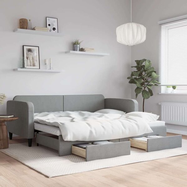 VidaXL világosszürke kihúzható szövet heverő fiókokkal 90 x 200 cm