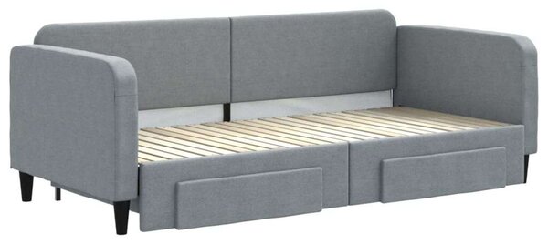 VidaXL világosszürke kihúzható szövet heverő fiókokkal 90 x 200 cm