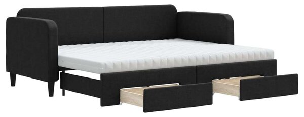 VidaXL fekete kihúzható szövet heverő fiókokkal 80 x 200 cm