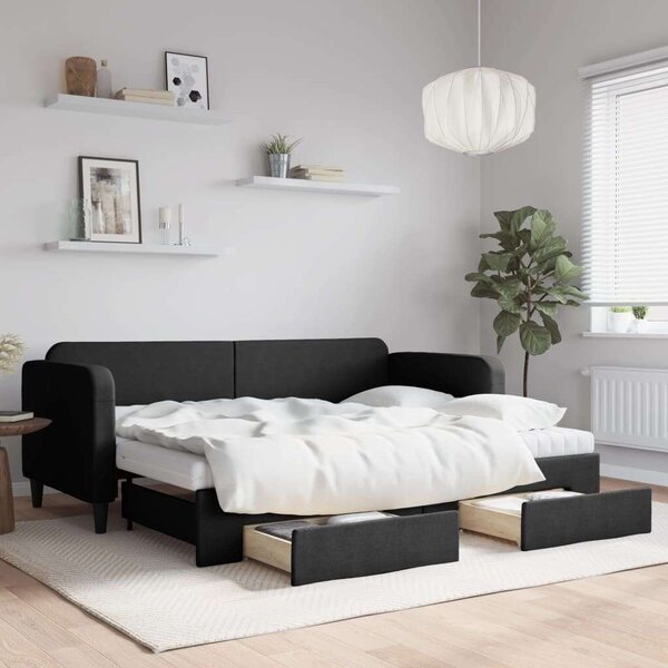 VidaXL fekete kihúzható szövet heverő fiókokkal 80 x 200 cm