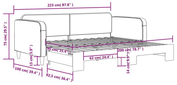 VidaXL tópszínű kihúzható szövet heverő 90 x 200 cm