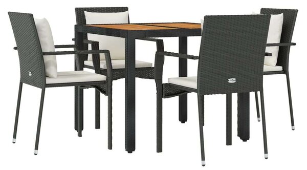 Polyrattan Kerti Étkezőgarnitúra - 5 részes - Fekete