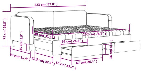 VidaXL világosszürke kihúzható szövet heverő fiókokkal 80 x 200 cm