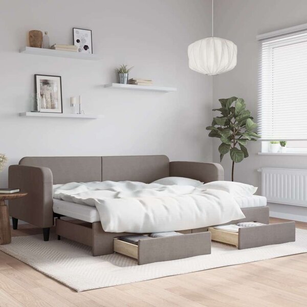 VidaXL tópszínű kihúzható szövet heverő fiókokkal 90 x 200 cm