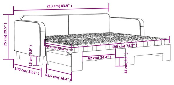VidaXL fekete kihúzható szövet heverő matracokkal 90 x 190 cm