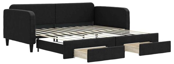VidaXL fekete kihúzható szövet heverő fiókokkal 100 x 200 cm
