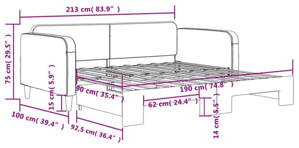 VidaXL sötétszürke kihúzható szövet heverő 90 x 190 cm