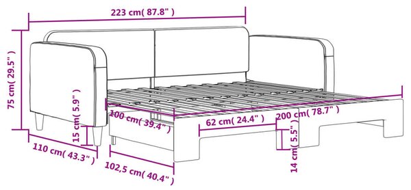 VidaXL világosszürke kihúzható szövet heverő 100 x 200 cm