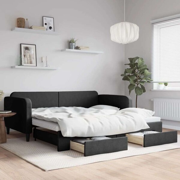 VidaXL fekete kihúzható szövet heverő fiókokkal 100 x 200 cm