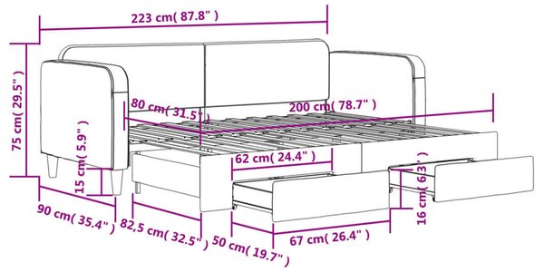 VidaXL krémszínű kihúzható szövet heverő fiókokkal 80 x 200 cm
