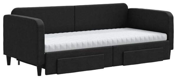 VidaXL fekete kihúzható szövet heverő fiókokkal 90 x 200 cm