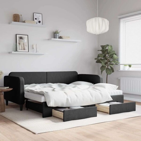 VidaXL fekete kihúzható szövet heverő fiókokkal 90 x 200 cm