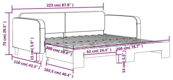 VidaXL tópszínű kihúzható szövet heverő 100 x 200 cm