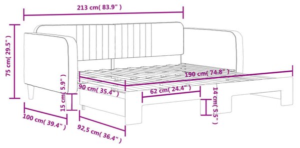VidaXL világosszürke kihúzható bársonyheverő 90 x 190 cm