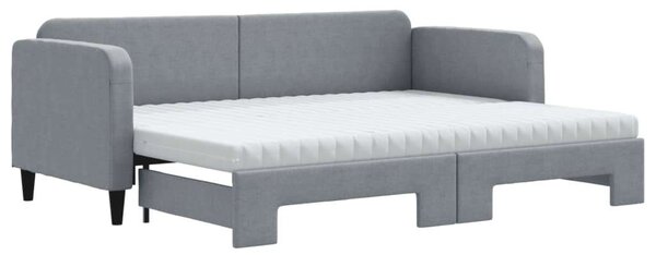 VidaXL világosszürke kihúzható szövet heverő matracokkal 80 x 200 cm