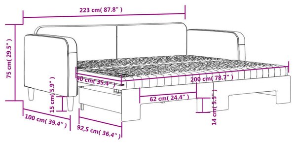 VidaXL világosszürke kihúzható szövet heverő matracokkal 90 x 200 cm
