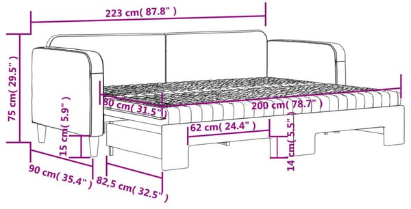 VidaXL világosszürke kihúzható szövet heverő matracokkal 80 x 200 cm