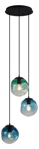 Art Deco függőlámpa fekete, kék és zöld üveggel, 3 égős - Douglass