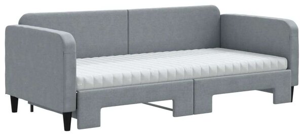 VidaXL világosszürke kihúzható szövet heverő matracokkal 90 x 200 cm