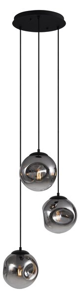 Art Deco függőlámpa fekete füstüveggel, 3 égős - Douglass