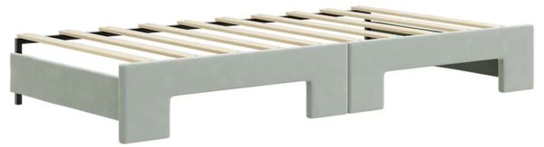 VidaXL világosszürke kihúzható bársony heverő fiókkal 90 x 190 cm