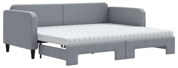 VidaXL világosszürke kihúzható szövet heverő matracokkal 90 x 200 cm