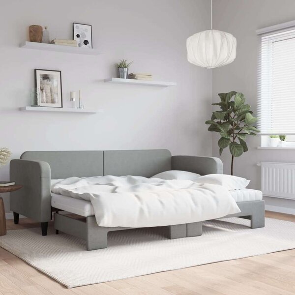 VidaXL világosszürke kihúzható szövet heverő matracokkal 80 x 200 cm
