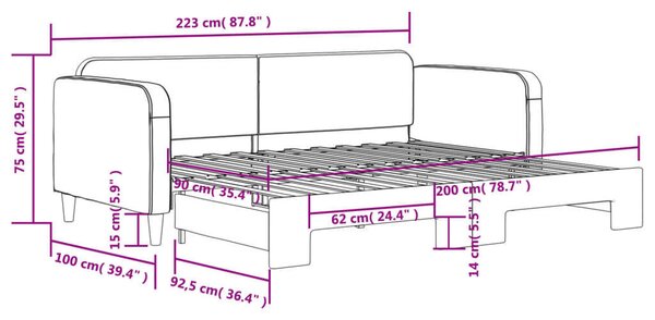 VidaXL sötétszürke kihúzható szövet heverő 90 x 200 cm