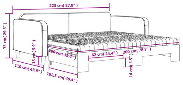 VidaXL fekete kihúzható szövet heverő matracokkal 100 x 200 cm