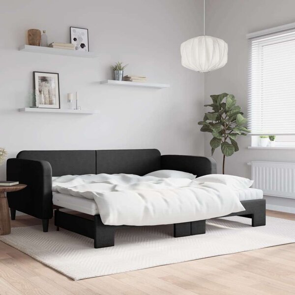 VidaXL fekete kihúzható szövet heverő matracokkal 100 x 200 cm