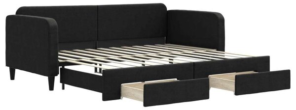 VidaXL fekete kihúzható szövet heverő fiókokkal 90 x 200 cm