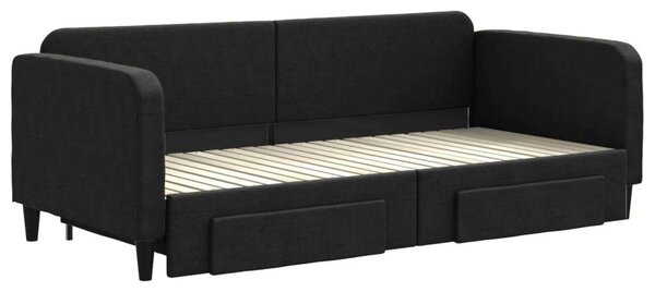 VidaXL fekete kihúzható szövet heverő fiókokkal 90 x 200 cm