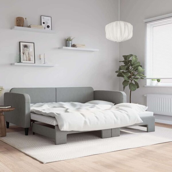 VidaXL világosszürke kihúzható szövet heverő 100 x 200 cm