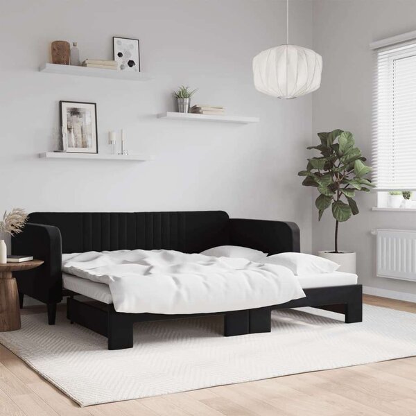 VidaXL fekete kihúzható bársonyheverő 90 x 190 cm