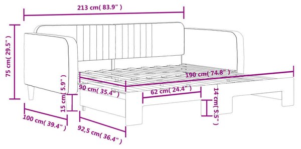 VidaXL fekete kihúzható bársonyheverő 90 x 190 cm