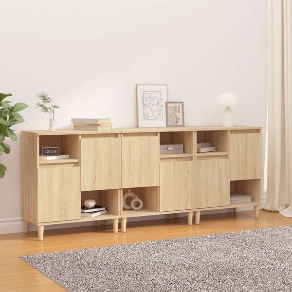 VidaXL 3 db sonoma tölgy színű szerelt fa tálalóasztal 60 x 35 x 70 cm