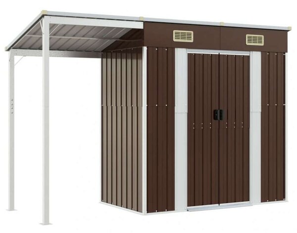 Barna kerti fészer meghosszabbított tetővel 277x110,5x181 cm