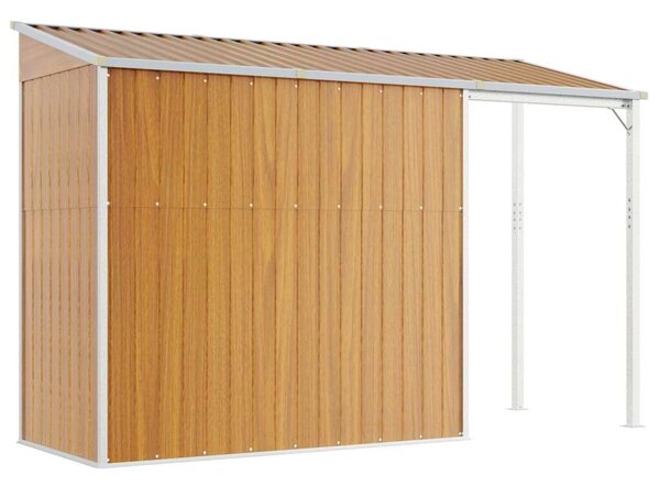 Világosbarna fészer meghosszabbított tetővel 277x110,5x181 cm